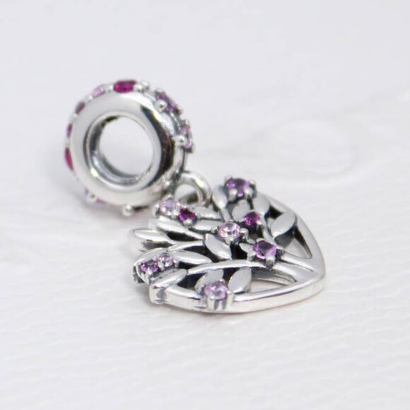 Pandora Pink Heart Family Tree Dangle Charm Bracelet Charm with box - Picture 1 of 7